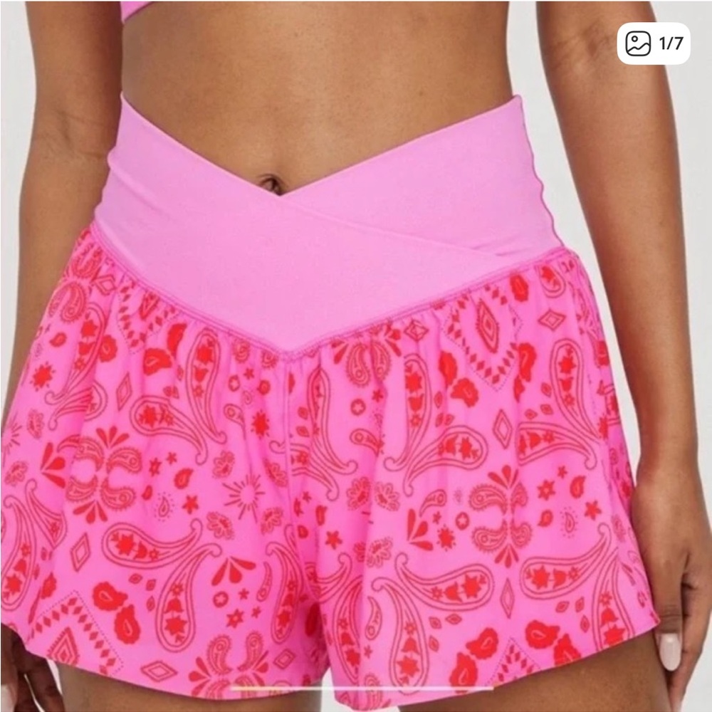 aerie Pink Paisley Print Athletic Shorts